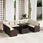 vidaXL Tuinbank Set met opslag 10 pcs Bruin Poly rattan, Verzenden, Nieuw
