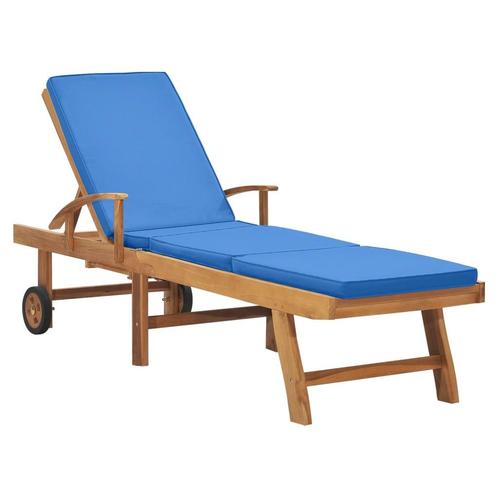 vidaXL Chaise longue avec coussin Bois de teck solide, Tuin en Terras, Ligbedden, Verzenden