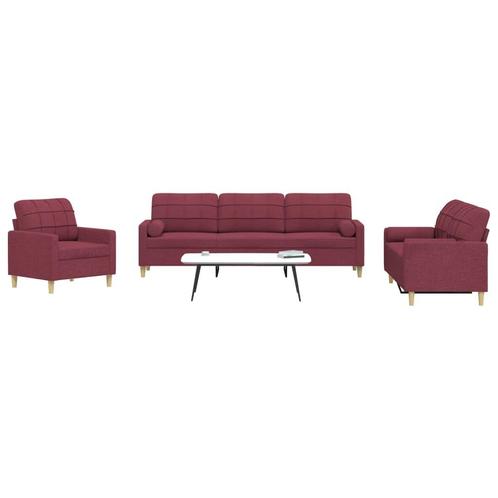 vidaXL 3-delige Loungeset met sierkussens stof wijnrood, Huis en Inrichting, Zetels | Zetels, Nieuw, Verzenden