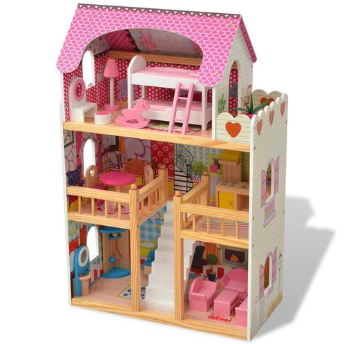 vidaXL Poppenhuis 3 verdiepingen 60x30x90 cm hout, Enfants & Bébés, Jouets | Poupées, Envoi