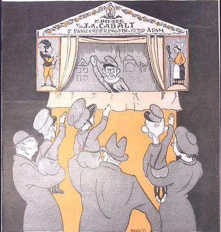 Spotprent over een fascistisch poppenspel (lijst optie), Antiek en Kunst, Kunst | Litho's en Zeefdrukken, Verzenden