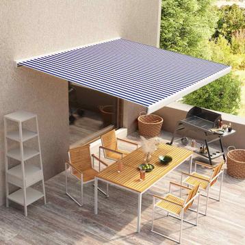 vidaXL Luifeldoek 450x300 cm canvas blauw en wit, Tuin en Terras, Zonneschermen, Verzenden, Nieuw