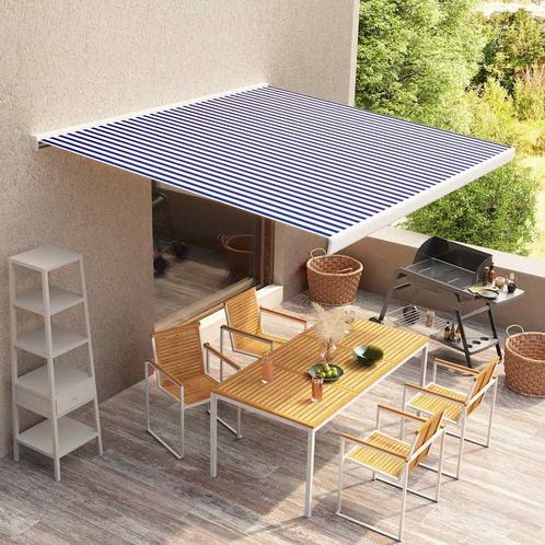 vidaXL Luifeldoek 450x300 cm canvas blauw en wit, Tuin en Terras, Zonneschermen, Nieuw, Verzenden