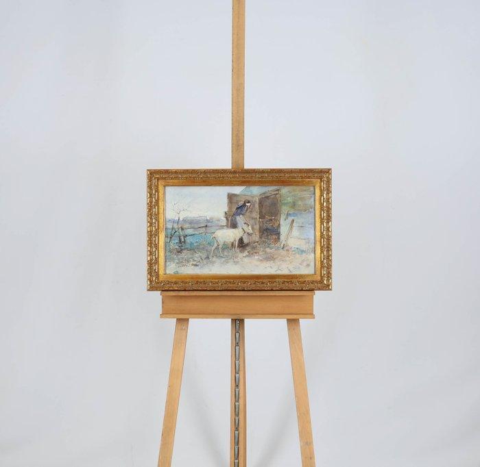 Willem Hendrik van der Nat (1864–1929) - Geit naar binnen, Antiek en Kunst, Kunst | Schilderijen | Klassiek