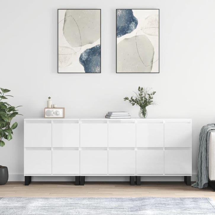 vidaXL Dressoirs 3 st bewerkt hout hoogglans wit, Huis en Inrichting, Kasten | Dressoirs, Nieuw, Verzenden