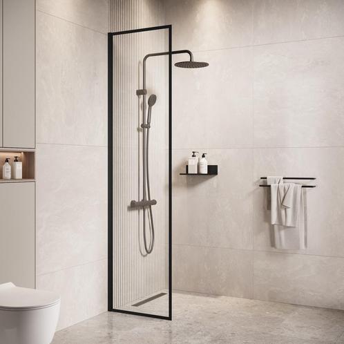 Douchewand Georgia 40 x 200 cm Zwart – Inloopdouche 8 mm, Doe-het-zelf en Bouw, Sanitair, Nieuw, Verzenden