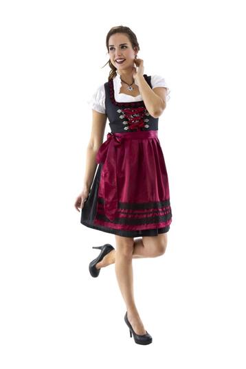 Dirndl zwart-bordeaux rozen borduur, Verzenden