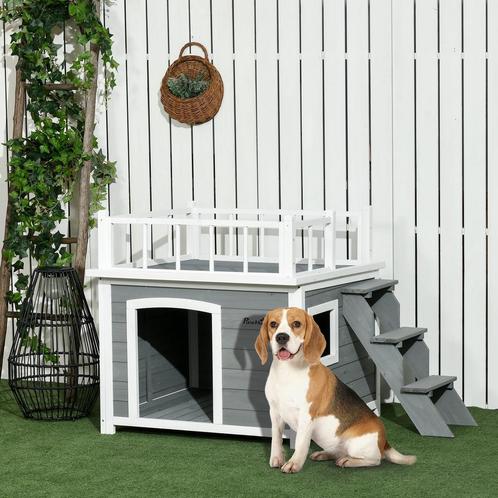 Hondenhuis - LuxeHonden - Balkon - Stappen - Lichtgrijs, Dieren en Toebehoren, Honden-accessoires, Nieuw, Ophalen of Verzenden