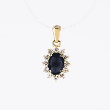Hanger - 14 karaat Geel goud Diamant (Natuurlijk) - Saffier