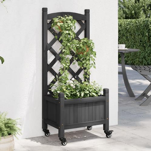 vidaXL Jardinière avec treillis et roues gris bois, Jardin & Terrasse, Pots de fleurs, Neuf, Envoi