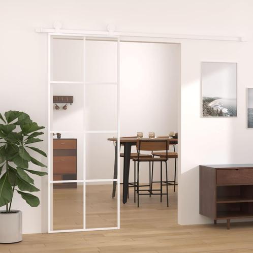 vidaXL Schuifdeur 76x205 cm ESG-glas en aluminium wit, Doe-het-zelf en Bouw, Deuren en Vliegenramen, Nieuw, Verzenden