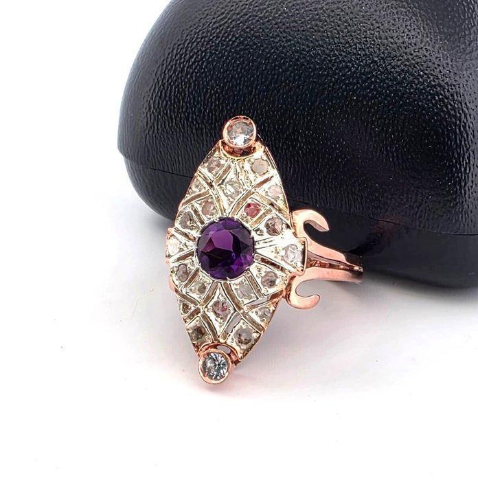 Zonder minimumprijs - Ring - 9 kt. Roségoud, Zilver Amethist, Bijoux, Sacs & Beauté, Bagues