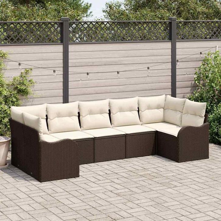 vidaXL Tuinbank Set Bruin poly rattan, Tuin en Terras, Tuinsets en Loungesets, Nieuw, Verzenden