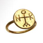 Byzantijns Goud Ring met monogramkruis, Handtassen en Accessoires