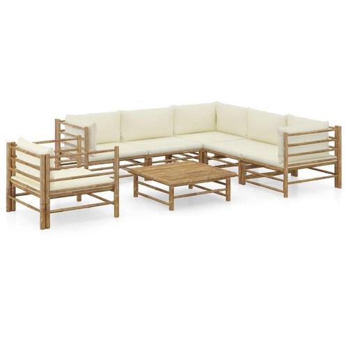 vidaXL 7-delige Loungeset met crÃ¨mewitte kussens bamboe, Jardin & Terrasse, Ensembles de jardin, Envoi