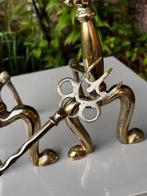 Pair of Antique British Victorian Brass Fire Dogs (Andirons)