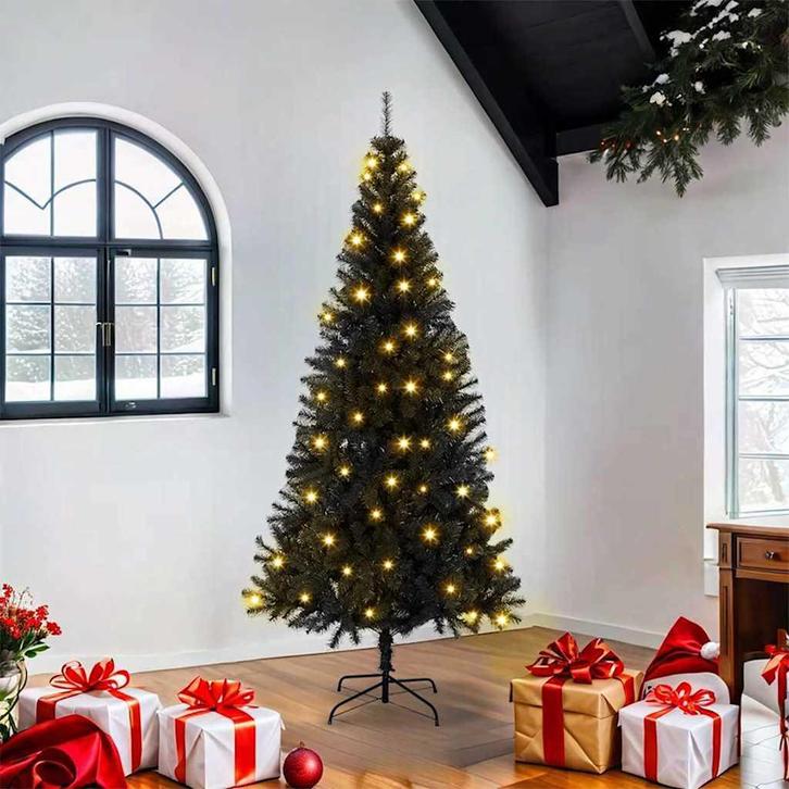 vidaXL Kunstkerstbomen met LED -striplichten Zwart 180 cm, Diversen, Kerst, Nieuw, Verzenden