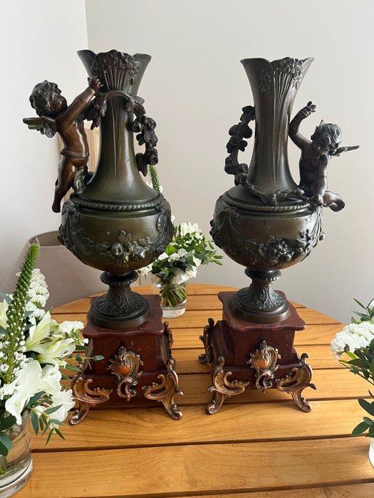 Vaas (2) - Brons, Zinklegering, Marmer, Antiek en Kunst, Antiek | Meubels | Stoelen en Sofa's