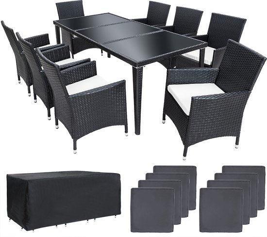 2dekans | Tectake - Tuinmeubelset - 8 persoons - Zwart, Huis en Inrichting, Woonaccessoires | Kussens, Ophalen of Verzenden