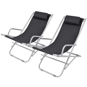 vidaXL Terrasstoelen verstelbaar 2 st staal zwart, Tuin en Terras, Ligbedden, Verzenden, Nieuw