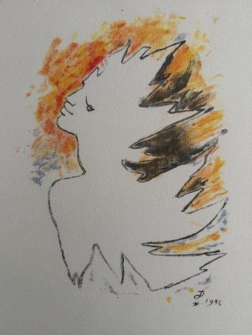 Jean Cocteau (1889-1963) - Profil abstrait avec feu, Antiek en Kunst