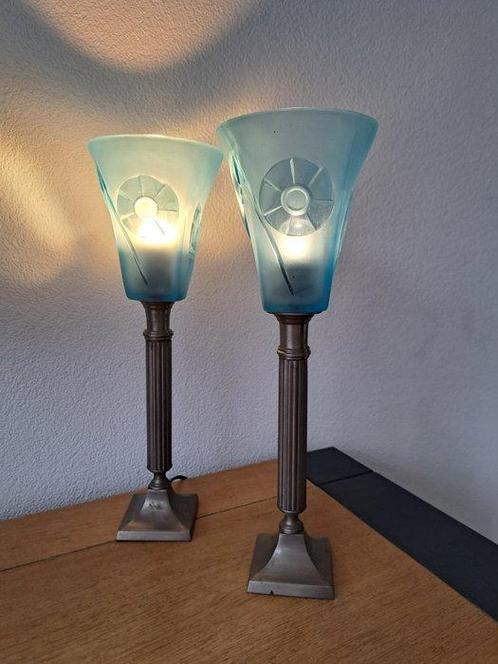 Set Art Deco stijl tafellampen - Tafellamp (2) - Gegraveerd, Antiek en Kunst, Curiosa en Brocante