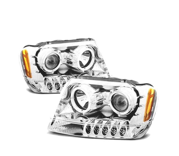 Phares Pour Jeep Grand Cherokee 99-05 Angel Eyes Chromé H3 H, Auto-onderdelen, Verlichting, Verzenden