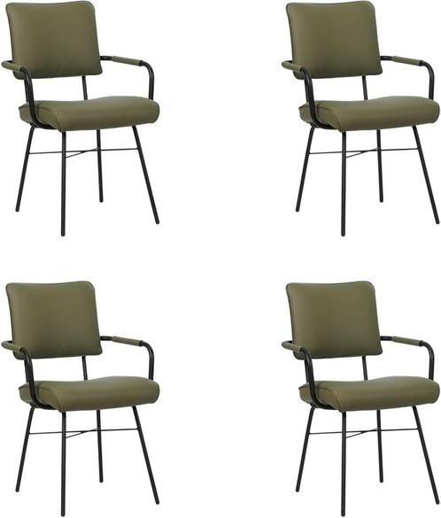 Set van 4 Olijfgroene leren industriële design, Huis en Inrichting, Stoelen, Overige kleuren, Vier, Nieuw, Leer, Ophalen of Verzenden
