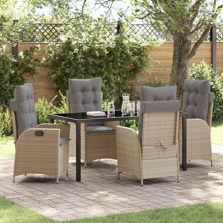 vidaXL Tuin Eettafel Set met kussen 5 pcs Beige poly rattan, Tuin en Terras, Tuinsets en Loungesets, Nieuw, Verzenden