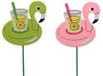 Bijsteker Flamingo Groen Roze 7.5x7 cm pak 12 stuks, Nieuw
