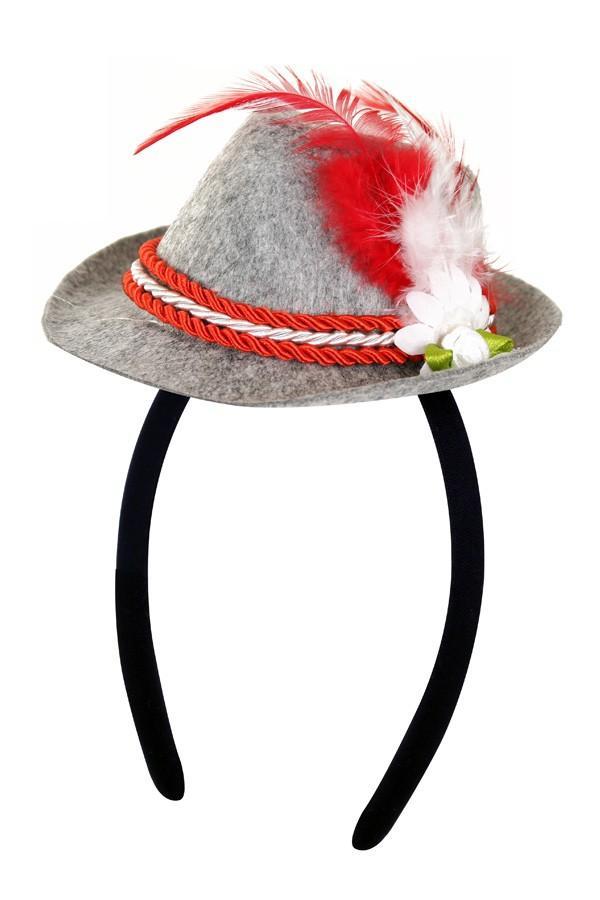 Mini Hoedje Grijs Rood Oktoberfest Tirol Hoed op Haarband Bi, Kleding | Dames, Carnavalskleding en Feestkleding, Nieuw, Ophalen of Verzenden