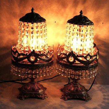 Lampe de table (2) - Paire de lampes de table en laiton et, Antiquités & Art
