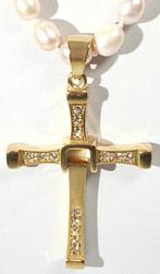 Natuurlijke parels (meloen) en kruis met zirconias -, Antiek en Kunst