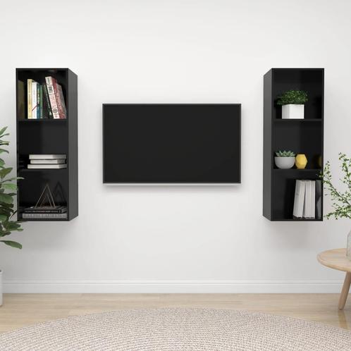 vidaXL Tv-wandmeubelen 2 st bewerkt hout hoogglans zwart, Huis en Inrichting, Kasten |Televisiemeubels, Nieuw, Verzenden