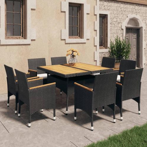 vidaXL 9-delige Tuinset poly rattan en massief hout zwart, Tuin en Terras, Tuinsets en Loungesets, Tuinset, Nieuw, Verzenden