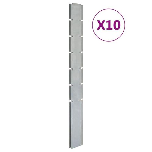 vidaXL Poteaux de clôture 10 pcs argenté 180 cm acier, Jardin & Terrasse, Poteaux, Poutres & Planches, Neuf, Envoi