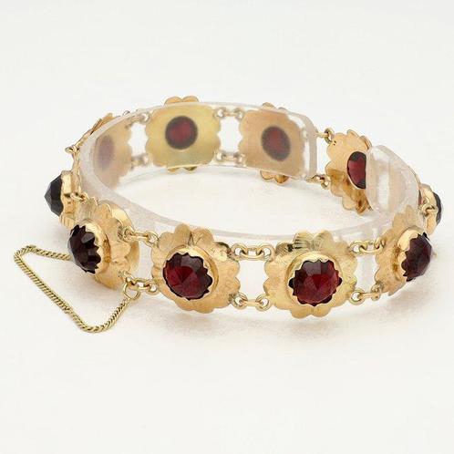 Armband - 14 karaat Geel goud - Granaat, Handtassen en Accessoires, Armbanden