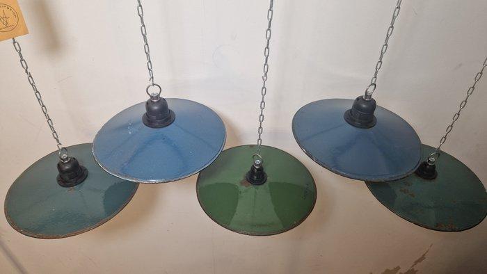 Plafondlamp (5) - Emaille, Staal - Emaille lamp 5 stuks, Antiek en Kunst, Antiek | Wandborden en Tegels