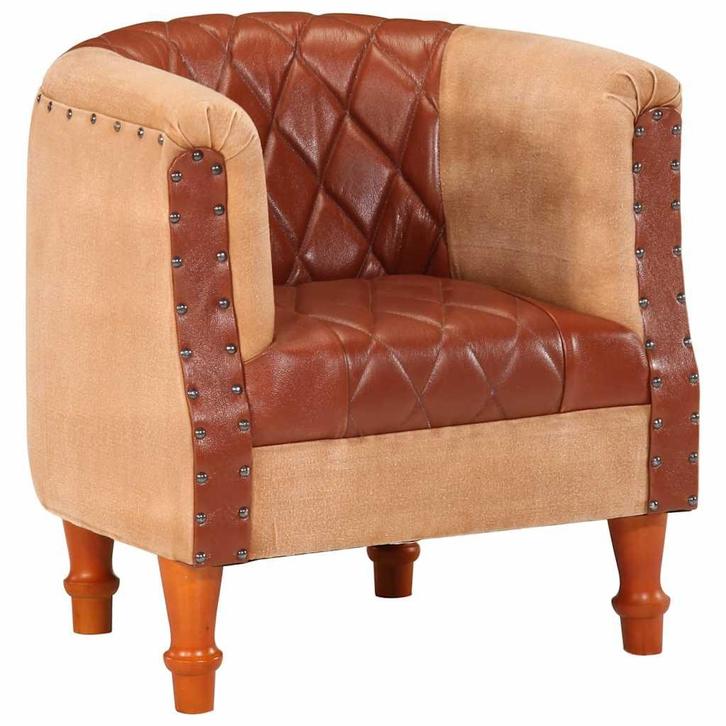 vidaXL Kuipstoel echt leer en massief mangohout bruin, Huis en Inrichting, Fauteuils, Nieuw, Verzenden