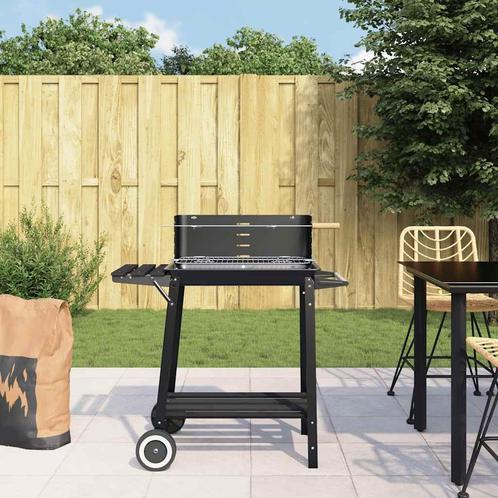 vidaXL Houtskoolbarbecue met wieltjes staal zwart, Tuin en Terras, Houtskoolbarbecues, Nieuw, Verzenden