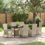 vidaXL Tuin Eettafel Set met kussen 7 pcs Beige poly rattan, Tuin en Terras, Verzenden, Nieuw