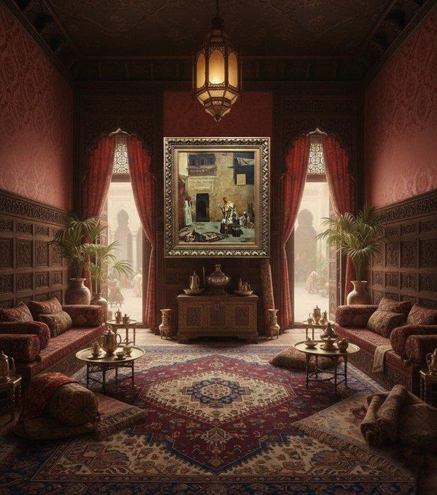 École Orientaliste (XX) - Le Marchand à Tapis, Antiek en Kunst, Kunst | Schilderijen | Klassiek