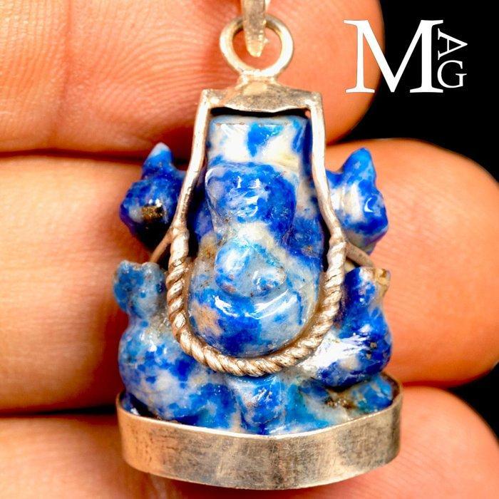 Lapislazzuli uitgehouwen Ganesh - Zilveren hanger – Wijsheid, Collections, Minéraux & Fossiles