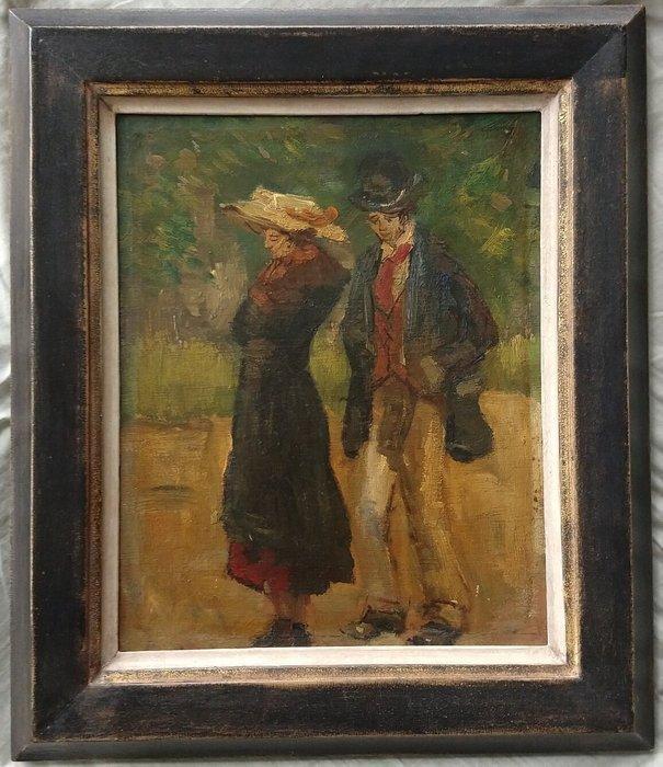 Franse school (XIX-XX) - Parkzicht met vrouw en man, Antiquités & Art, Art | Peinture | Classique