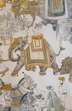 Zeldzaam Indiaas textiel met olifanten en ruiters -