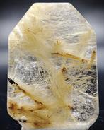 Natuurlijk goudkleurig rutiel in kristalhelde kwarts, zeer