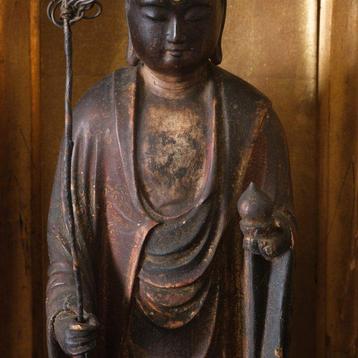 Zushi  avec Jizô Bosatsu  - Polychrome, bois, laque -