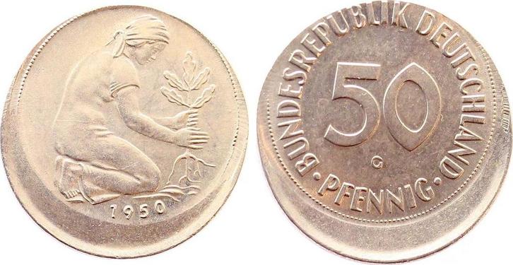 Duitsland Fehlpraegung 50 Pfennig 1950 G dezentriert gepr..., Postzegels en Munten, Munten | Europa | Niet-Euromunten, België