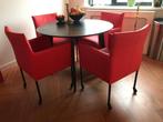 Set van 4 leren kuip eetkamerstoelen - met wieltjes - rood, Huis en Inrichting, Stoelen, Overige kleuren, Nieuw, Leer, Ophalen of Verzenden
