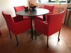 Set van 4 leren kuip eetkamerstoelen - met wieltjes - rood, Ophalen of Verzenden